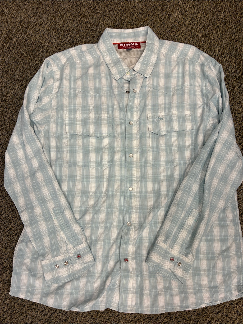 Simms Men’s Light Blue & White Plaid Button-Down Shirt